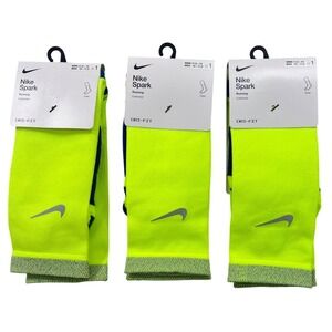 3 Nike Spark Running Socks Volt Neon Yellow Dri-FIT Crew M 10-11.5 W 11.5-13